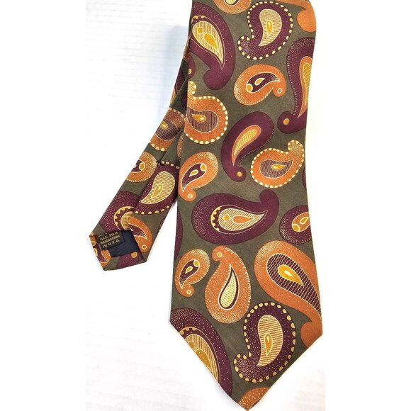 NWT Vtg Neiman Marcus Paisley Silk Tie Handmade USA Multicolor Purple Orange - Picture 3 of 6
